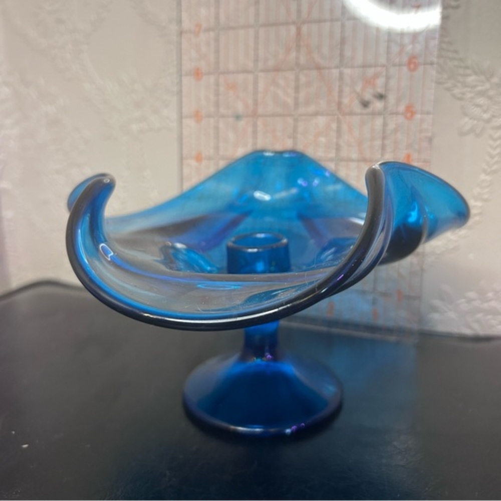 Blue Art Glass Viking Candle holder